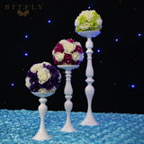 Metal Candle Holders Stand Gold Silver Flowers Vase artificial silk Rose Flower ball Centerpieces Candelabra Wedding Decoration