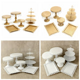 Fashion 6PcsWhite Gold Crystal Cake Stand Cupcake Pan Wedding Dessert Candy Tray Stand Holder Candle Holder Home Party Decor